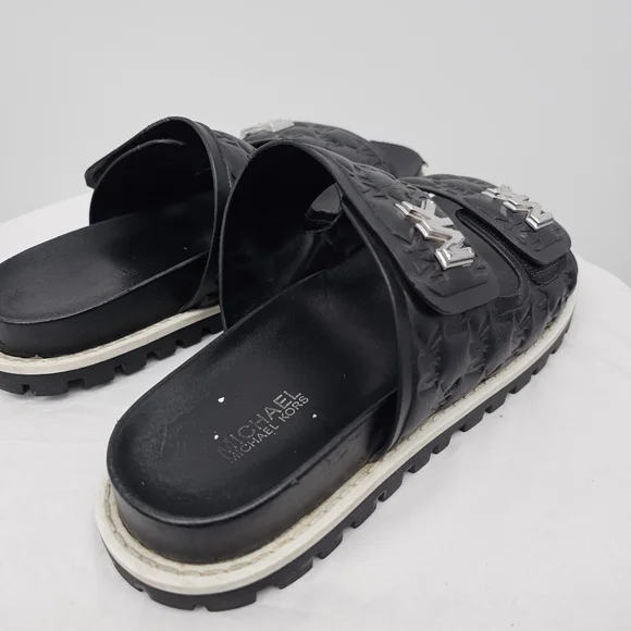 Michael Kors MK Logo Double Strap Slide Sandals Black 6M | Chunky Sole - Picture 5 of 7